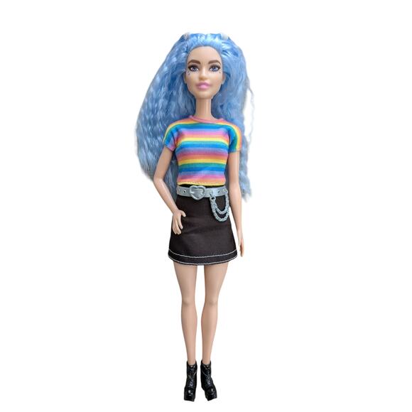 Barbie Other - Barbie Fashionistas Doll #224 Black Wavy Hair Pink Gingham Dress & Accessories